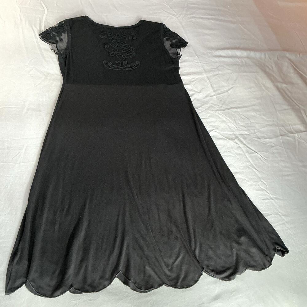 Soft Surroundings Black Dress Raised Embroidery Flutter Lace Sleeves Size Large - Picture 10 of 11